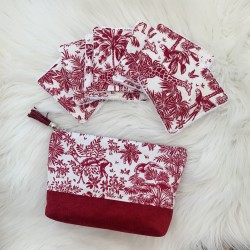 Ensemble  toile de Jouy tropical bordeaux