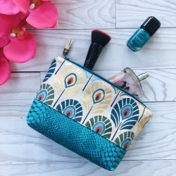 Trousse Plumes de paon bleue