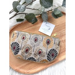 Trousse Cloé plumes paon dorées
