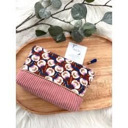 Trousse à maquillage velours rose et pivoines