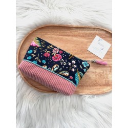 Trousse à maquillage velours rose et ancolie