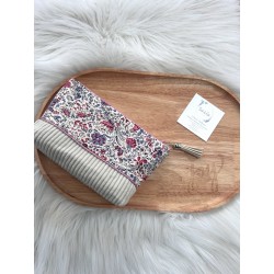 Trousse à maquillage velours beige et fleurs indiennes